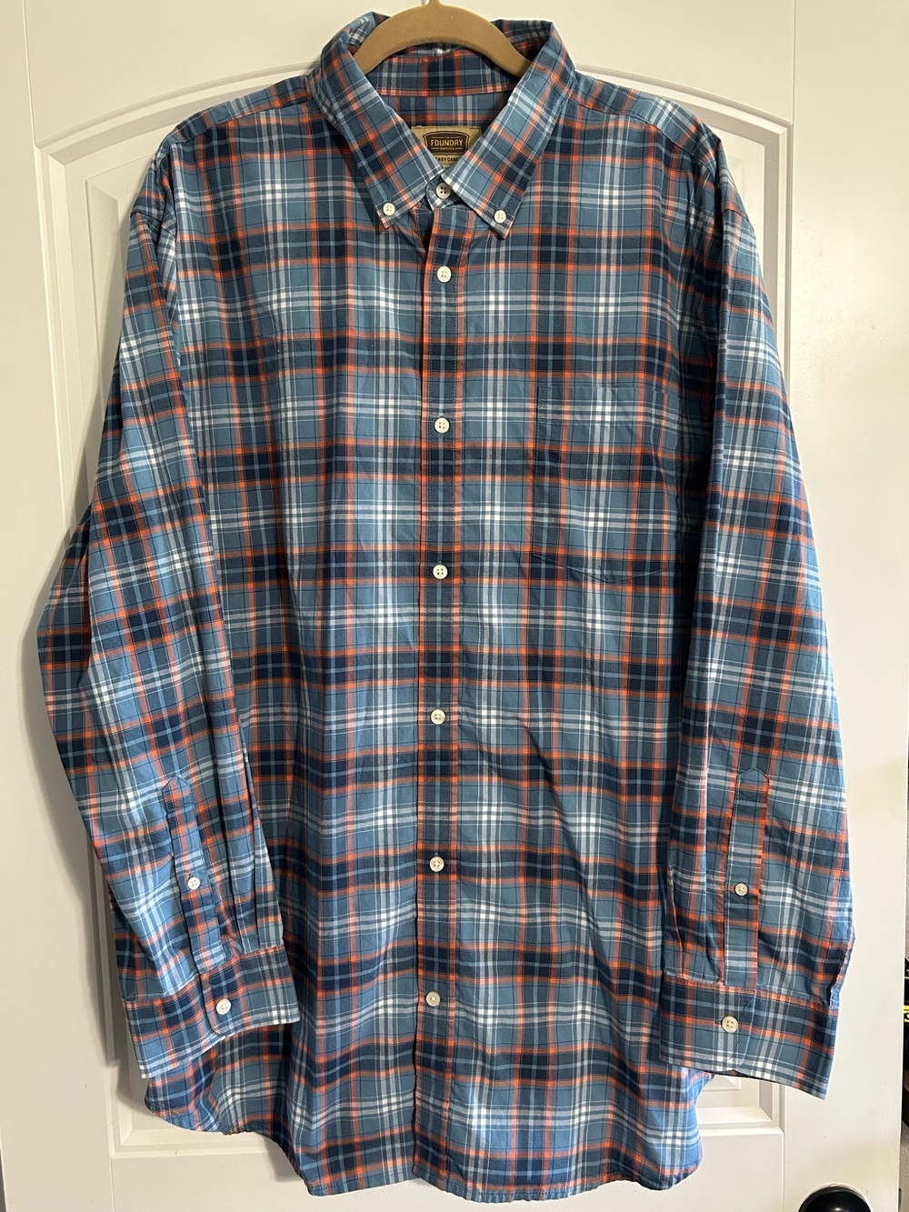 The Foundry Supply Co. Blue and Orange Plaid Button-Down Shirt